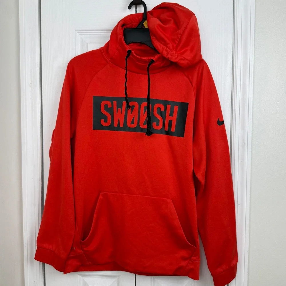 Nike Dri-FIT Swoosh Hoodie Pullover Sweatshirt Mens Size S Red‎ Black